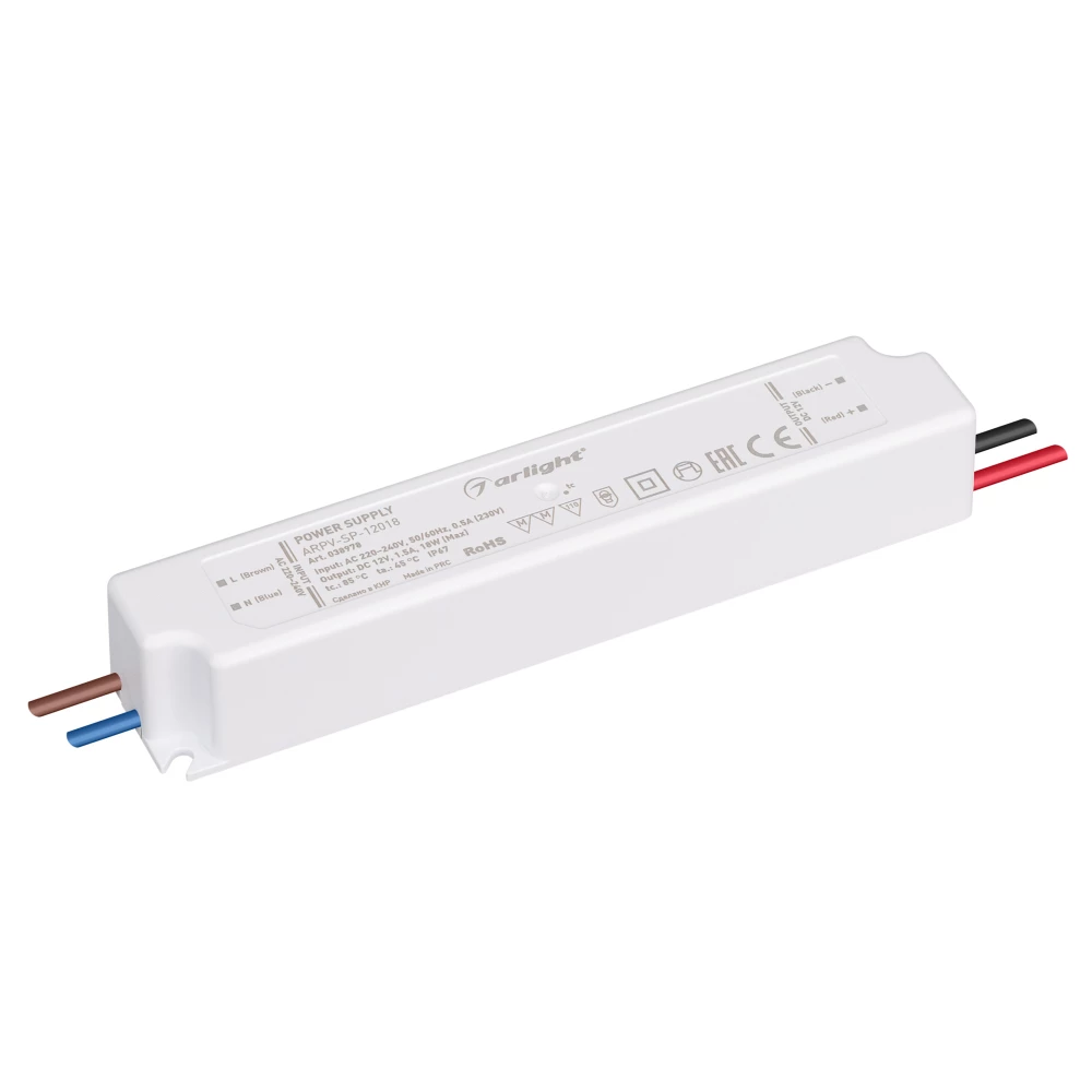 Блок питания ARPV-SP-12018 (12V, 1.5A, 18W) (Arlight, IP67 Пластик, 5 лет) 038978 - Viokon.com