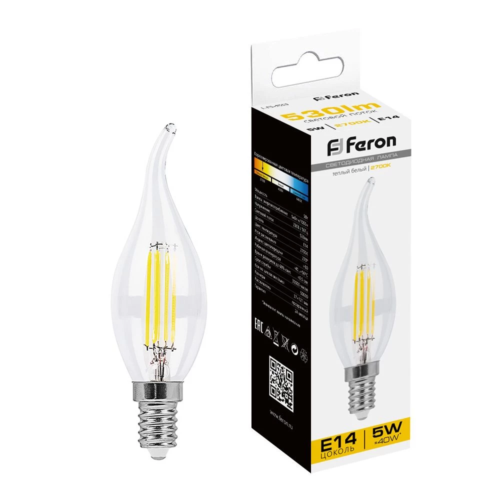 Лампа светодиодная Feron LB-59 Свеча на ветру E14 5W 230V 2700K (25575) - Viokon.com