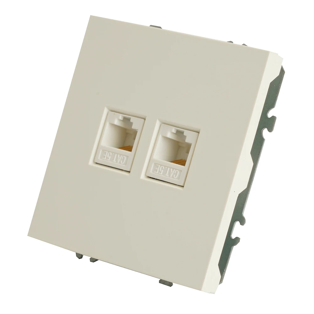 Розетка компьютерная 2-местная RJ-45 (механизм), STEKKER,  серия Эмили, RST00-5111-01, белый фарфор, soft touch (49874) - Viokon.com