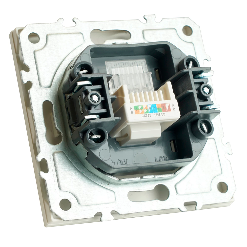 Розетка компьютерная 1-местная RJ-45 (механизм), STEKKER, серия Эмили, RST00-5117-01, белый фарфор, soft touch (49873) - Viokon.com