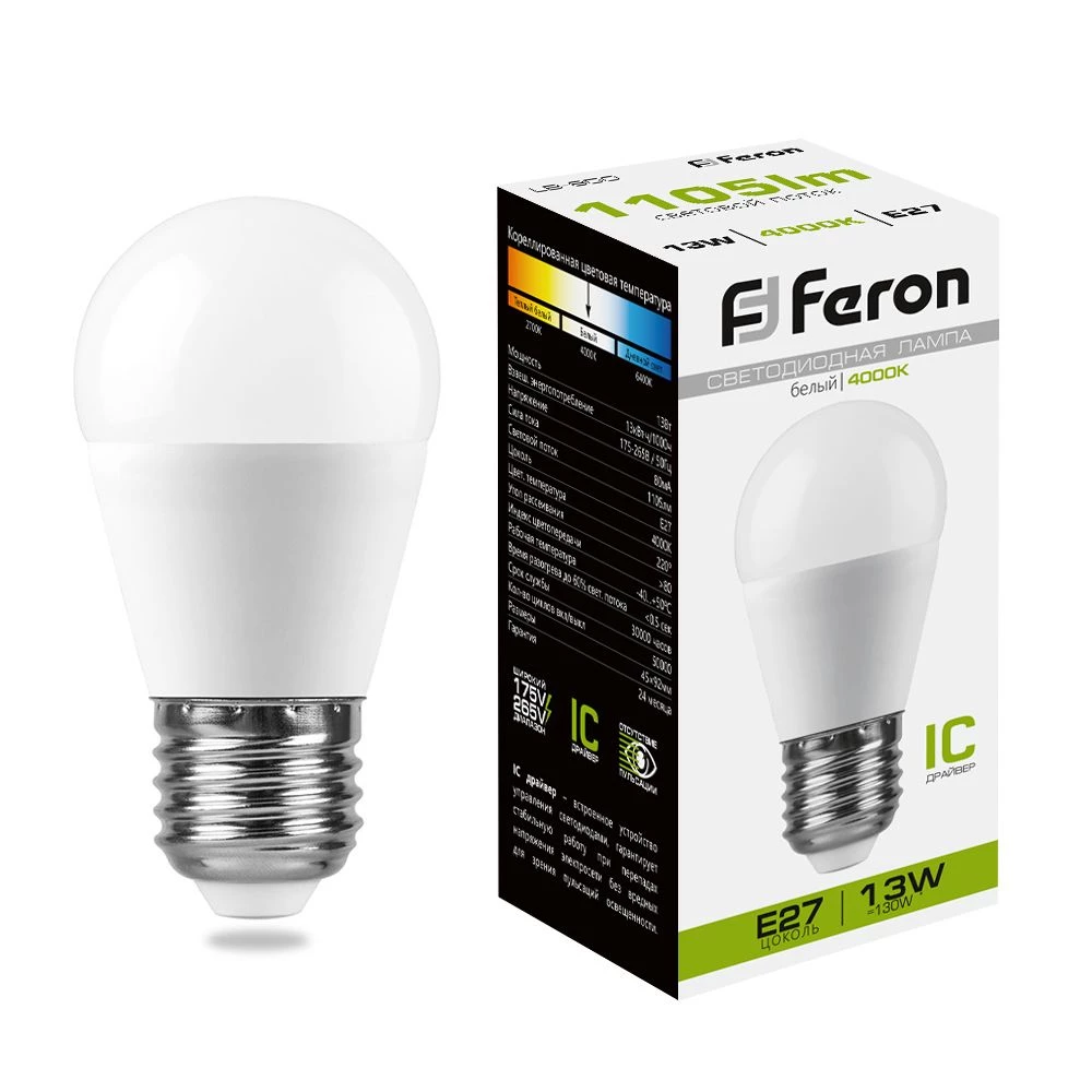 Лампа светодиодная Feron LB-950 Шарик E27 13W 175-265V 4000K (38105) - Viokon.com