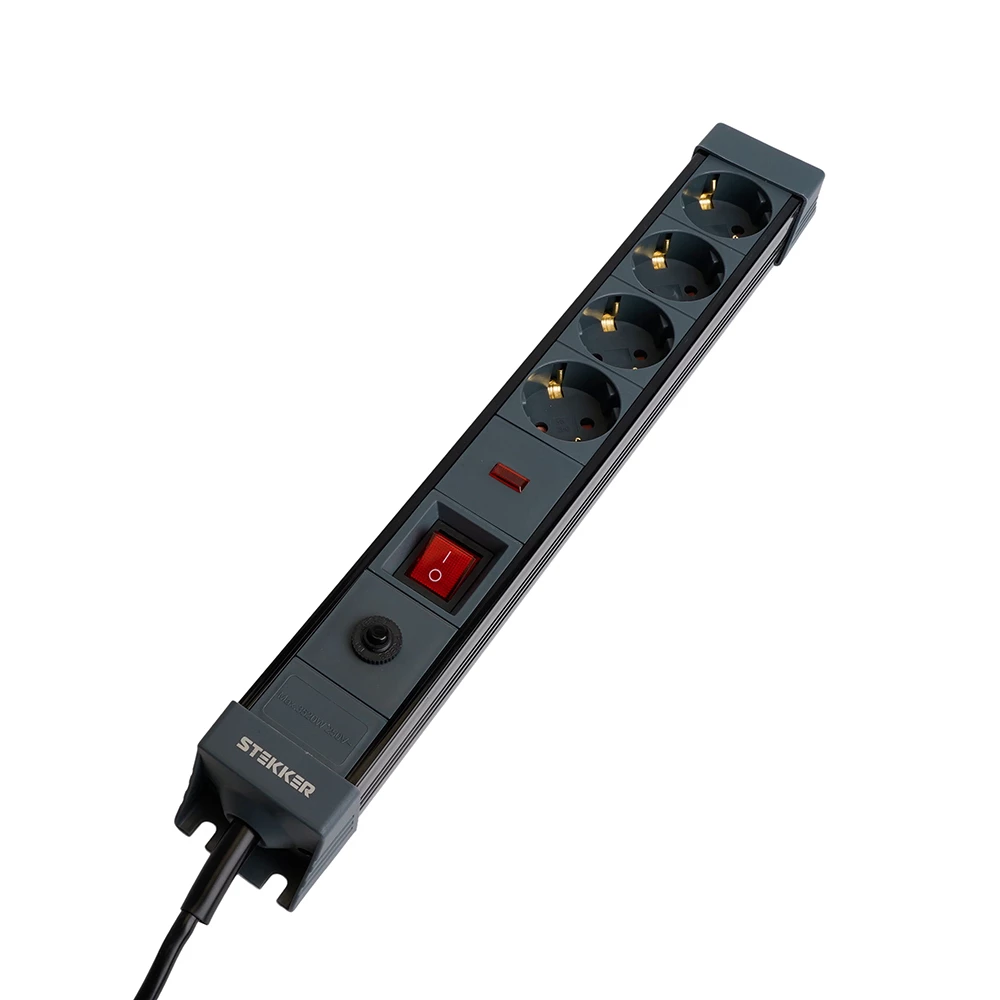 Сетевой фильтр 4-местный с/з STEKKER 3x1мм2, 1,8 м, 250В, 16А, серия Techno, HM22-41-02, черный (50156) - Viokon.com