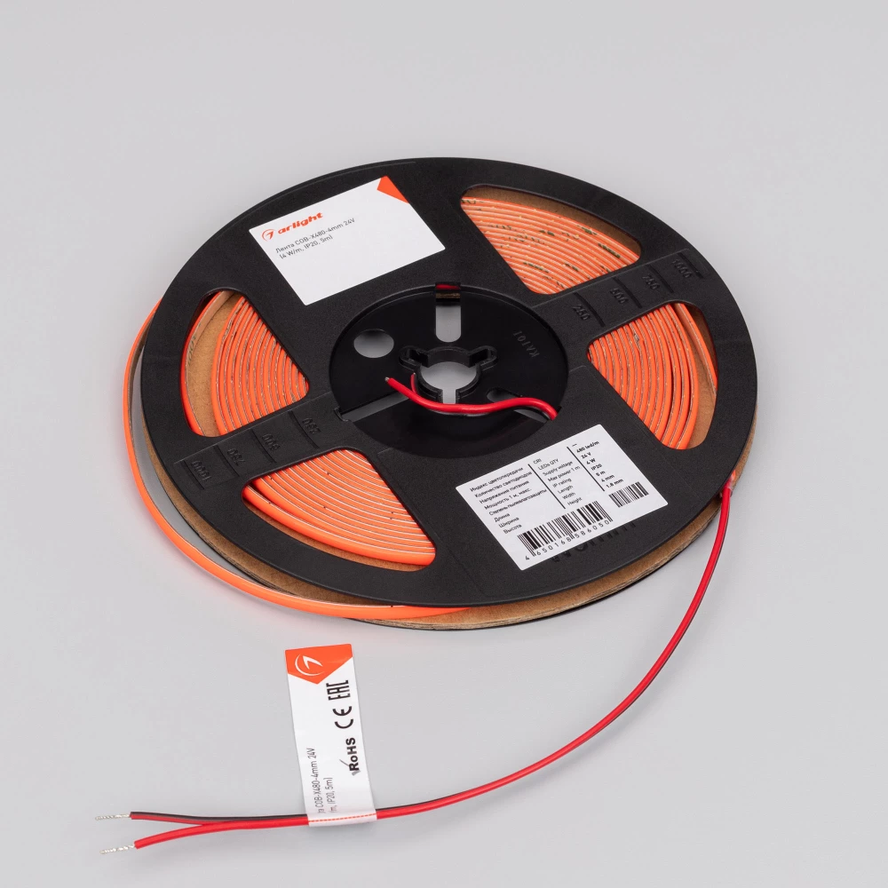 Лента COB-X480-4mm 24V Red (4 W/m, IP20, 5m) (Arlight, -) 046905 - Viokon.com