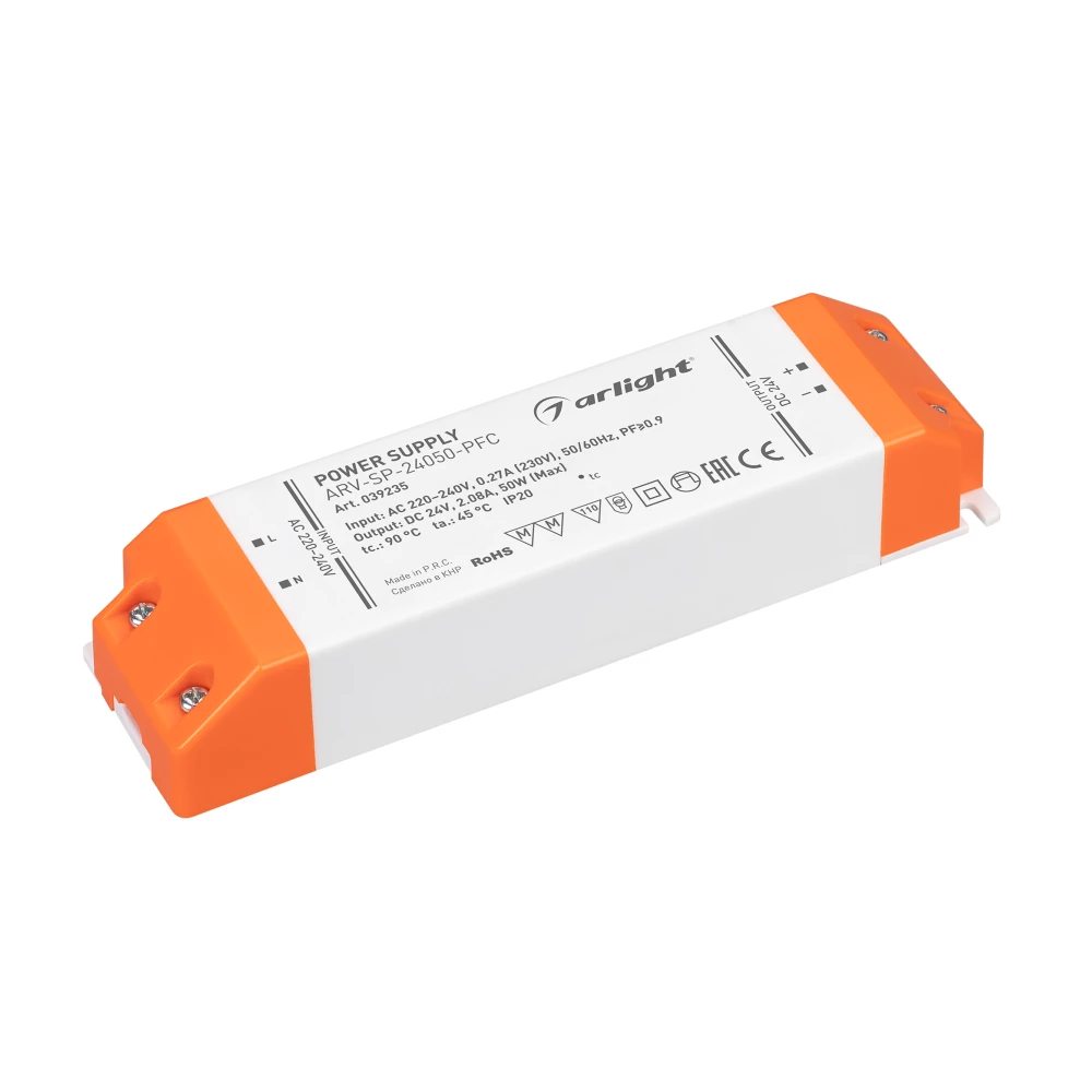 Блок питания ARV-SP-24050-PFC (24V, 2.08A, 50W) (Arlight, IP20 Пластик, 5 лет) 039235 - Viokon.com