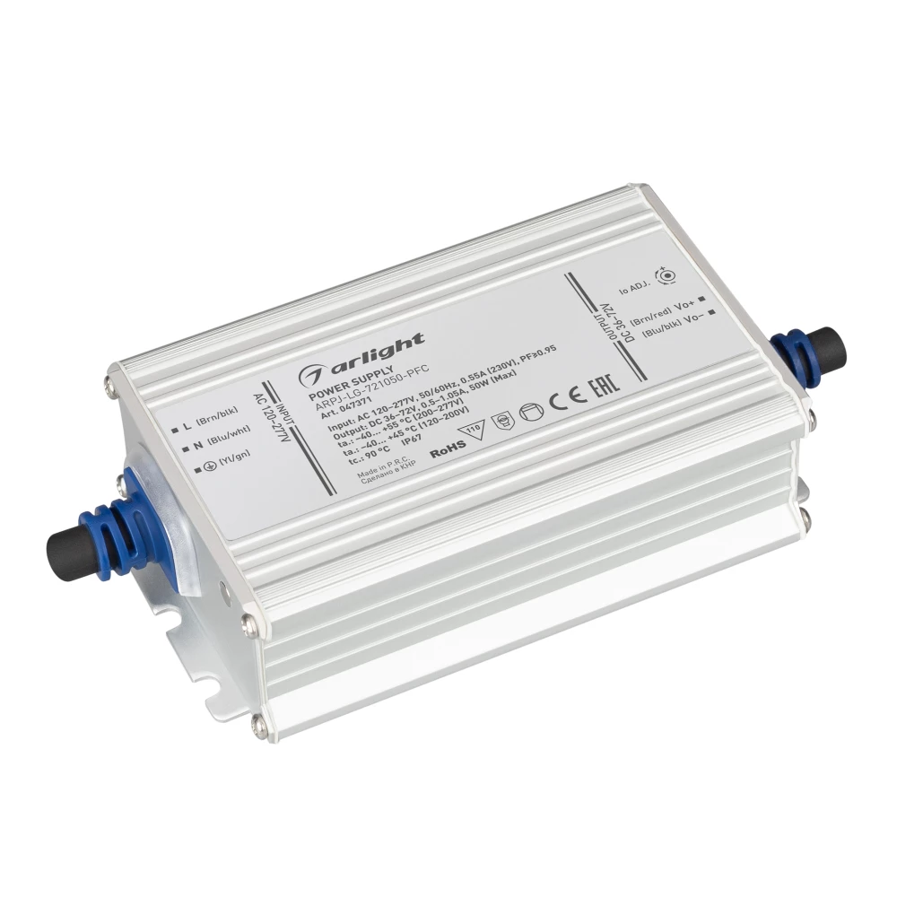 Блок питания ARPJ-LG-721050-PFC (50W, 36-72V, 0.5-1.05A) (Arlight, IP67 Металл, 5 лет) 047371 - Viokon.com