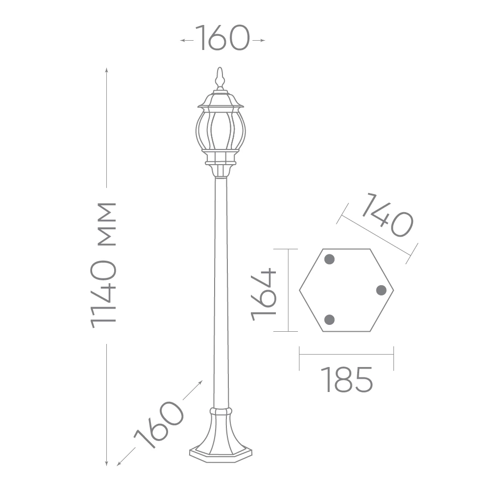 Светильник садово-парковый Feron 8110/PL8110 столб 100W E27 230V, черный (11106) - Viokon.com