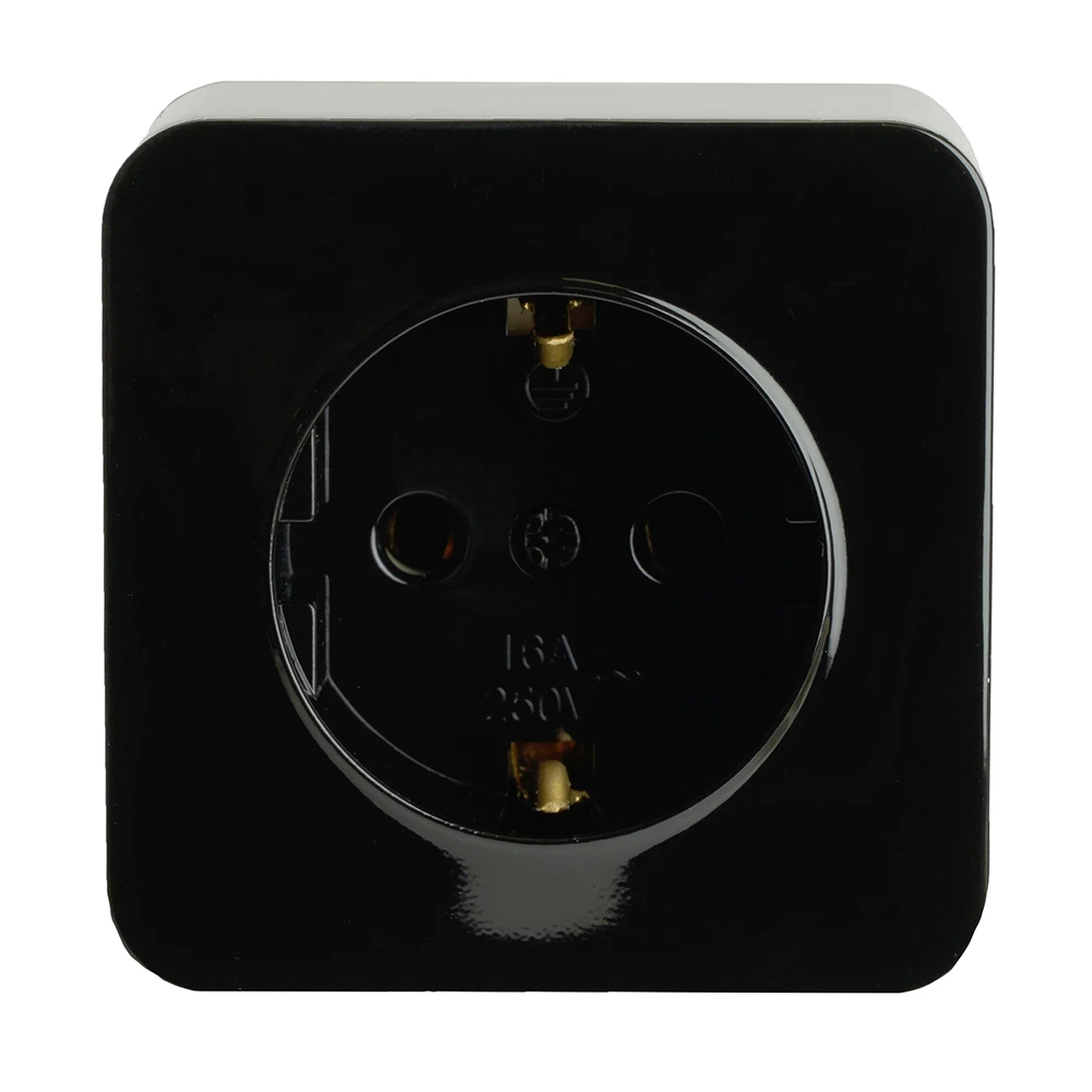 Розетка 1-местная с/з открытой установки, STEKKER, 250В, 16А, IP20, серия София, черный, MST16-11-02 (49314) - Viokon.com