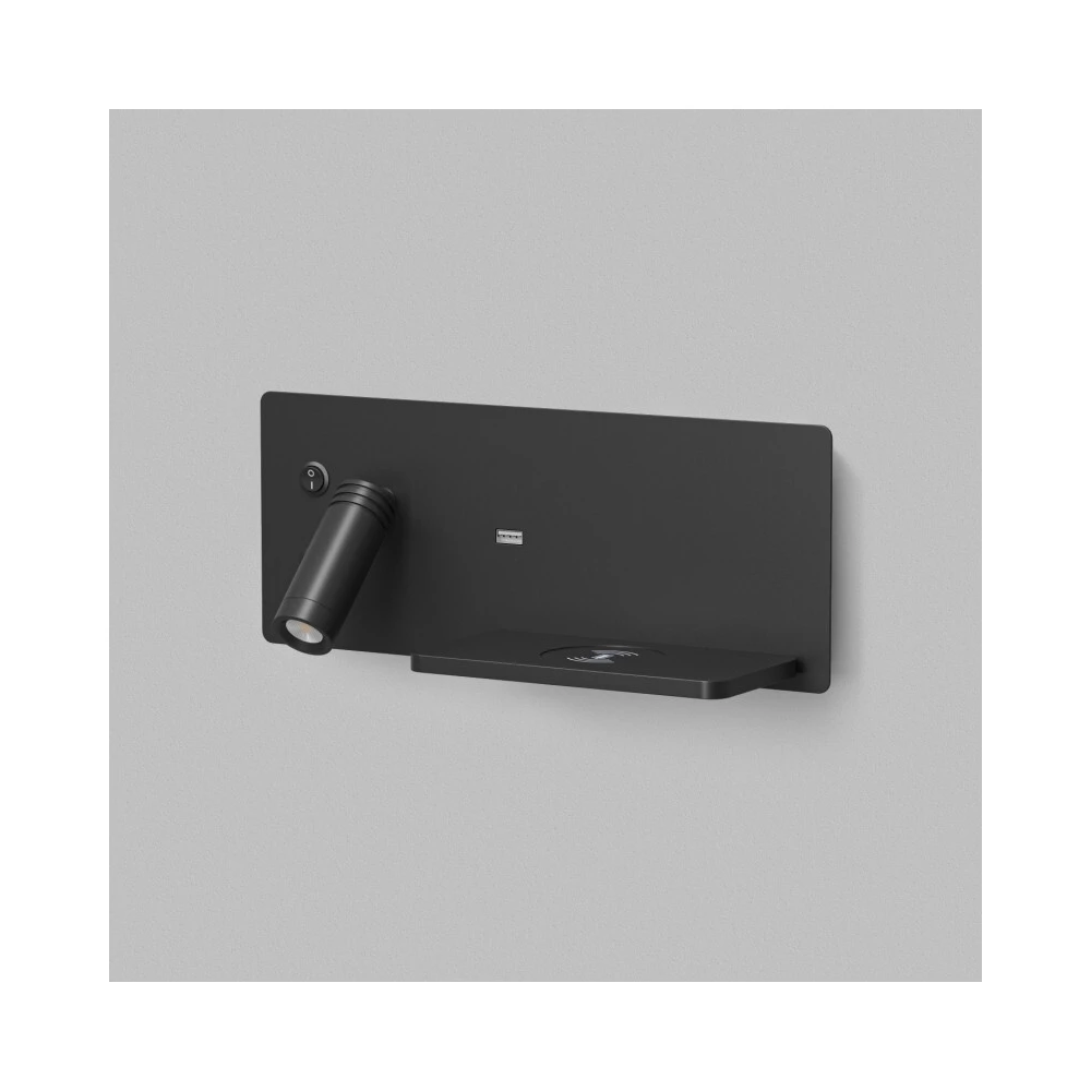 Светильник настенный CHARGELUX с функцией беспроводной зарядки USB-A  3Вт8Вт 3000К правый алюминий черный - Viokon.com