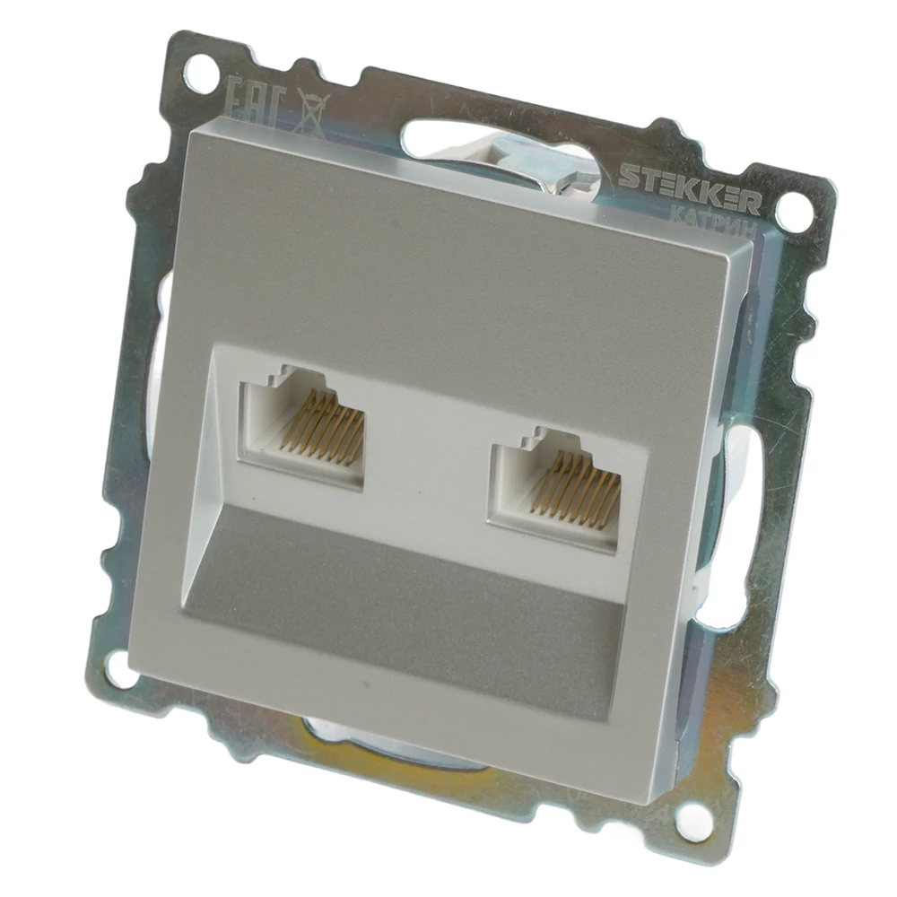 Розетка компьютерная 2-местная RJ-45 (механизм) STEKKER GLS00-7109-03 , серия Катрин, серебро (50005) - Viokon.com