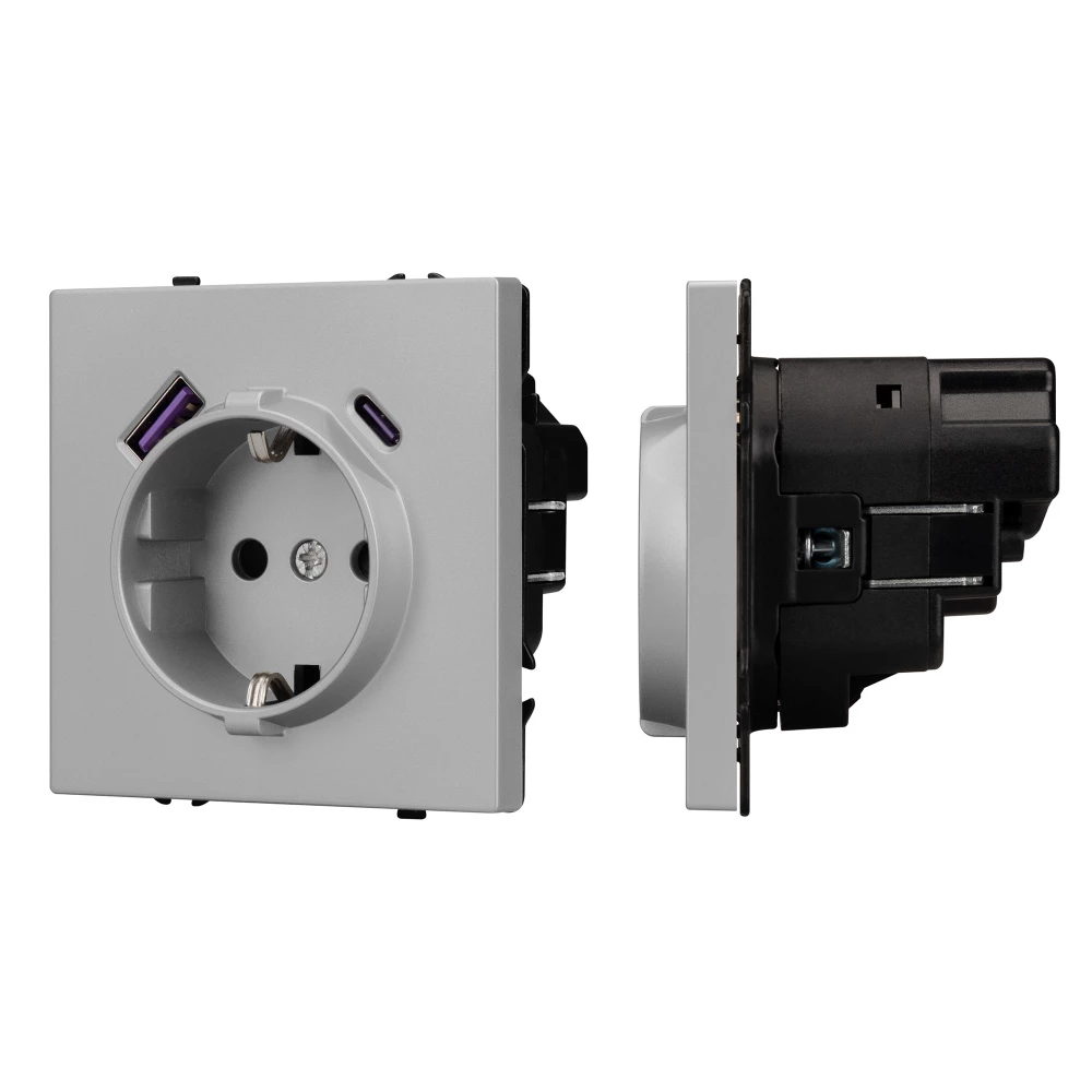 Механизм розетки с USB зарядкой SCT-NOBE-MUAC-SFPL-IS (230V, 16A) (Arlight, Никель) 059445 - Viokon.com
