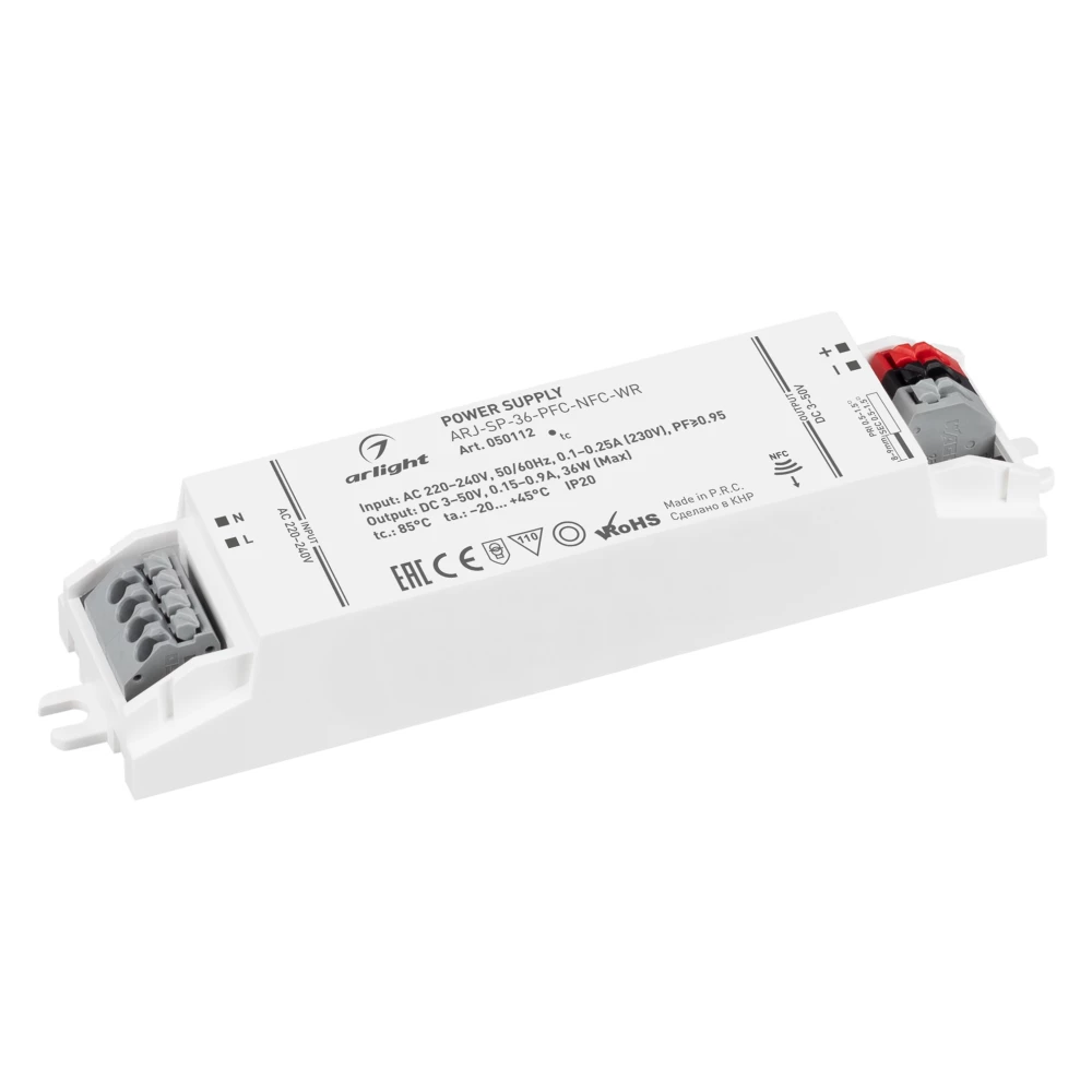 Блок питания ARJ-SP-36-PFC-NFC-WR (36W, 3-50V, 0.15-0.9A) (Arlight, IP20 Пластик, 5 лет) 050112 - Viokon.com