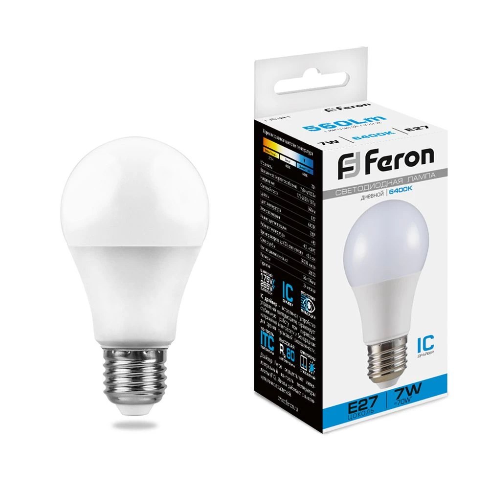 Лампа светодиодная Feron LB-91 Шар E27 7W 175-265V 6400K (25446) - Viokon.com