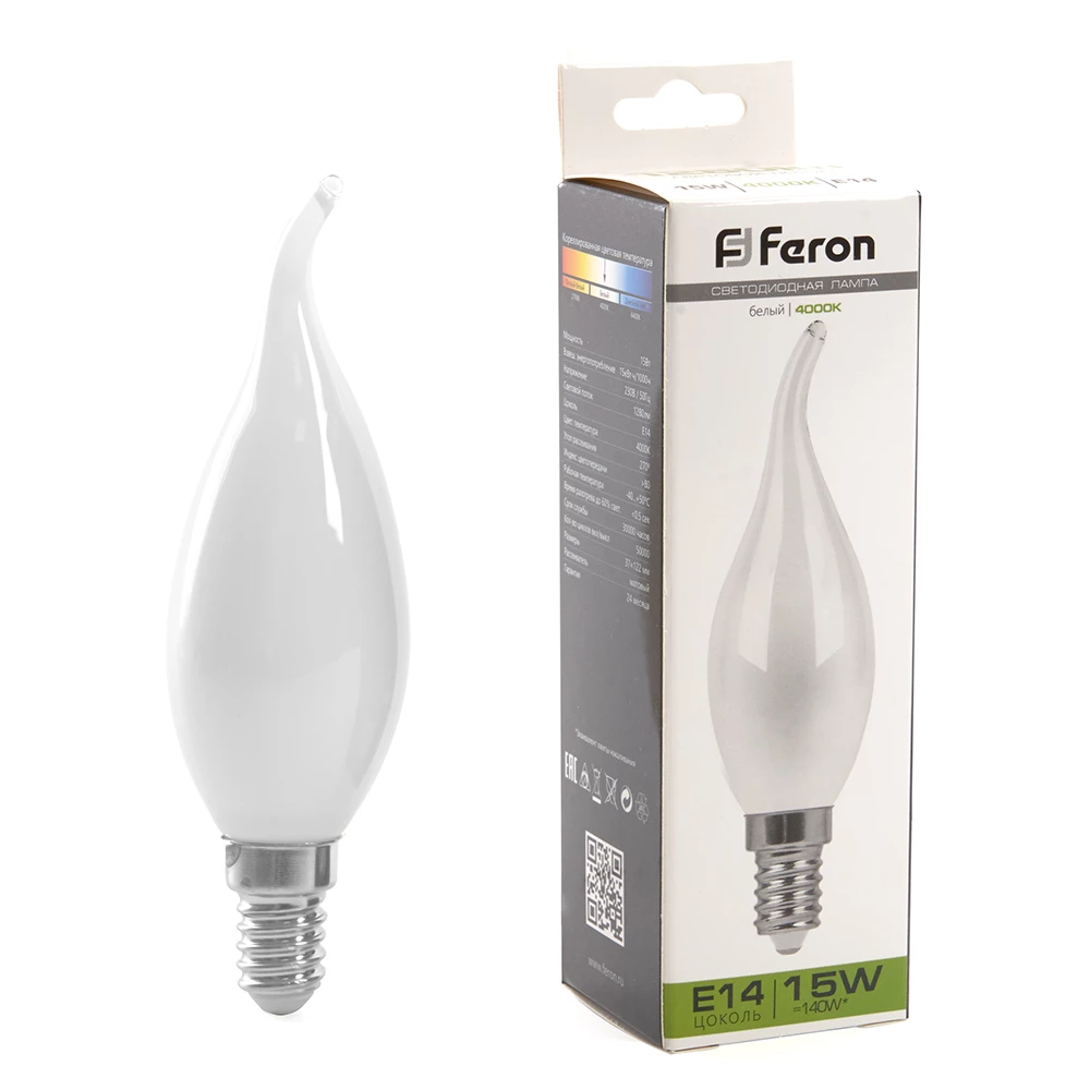 Лампа светодиодная Feron LB-718 Свеча на ветру E14 15W 230V 4000K (38262) - Viokon.com