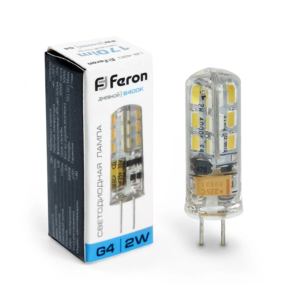 Лампа светодиодная Feron LB-420 G4 2W 12V  6400K (25859) - Viokon.com