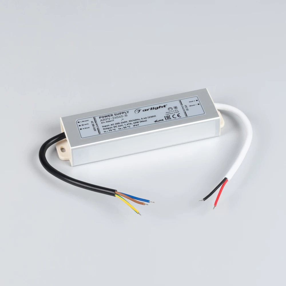 Блок питания ARPV-24040-B (24V, 1.7A, 40W) (Arlight, IP67 Металл, 3 года) 020417 - Viokon.com