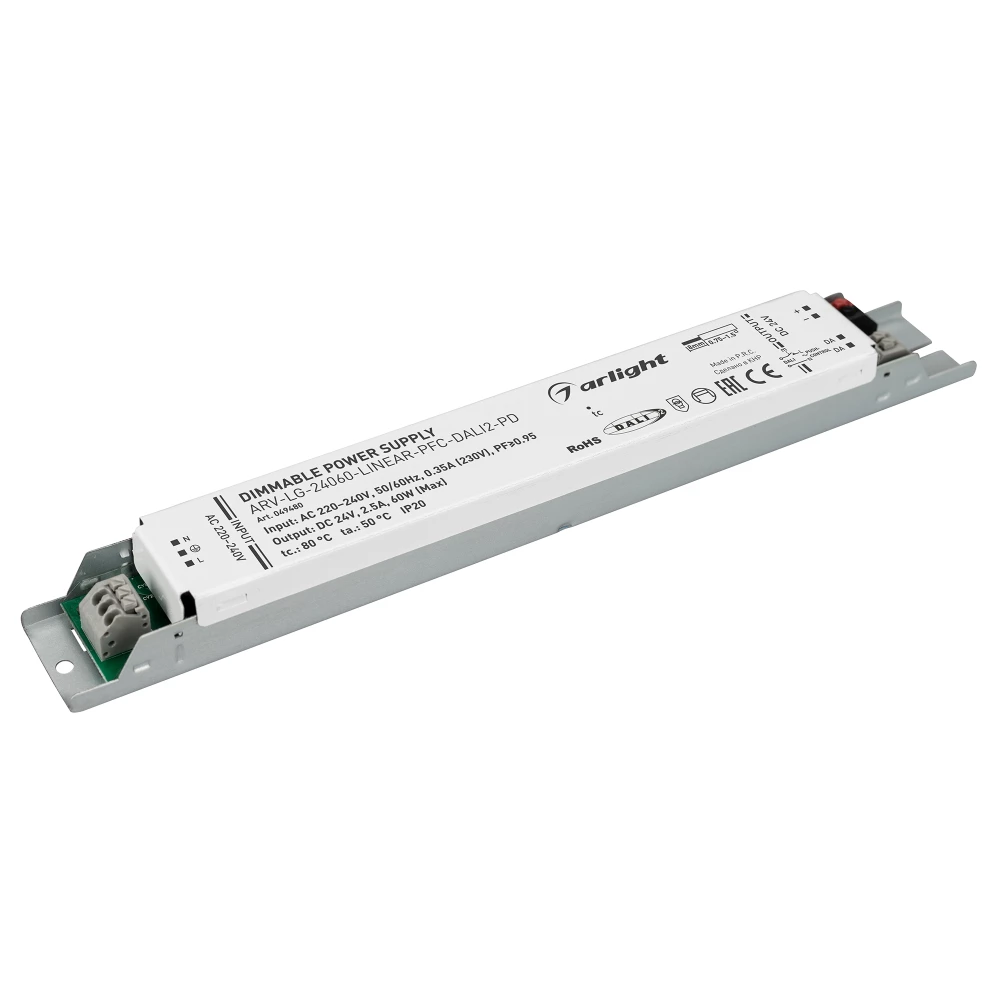 Блок питания ARV-LG-24060-LINEAR-PFC-DALI2-PD (24V, 2.5A, 60W) (Arlight, IP20 Металл, 5 лет) 049480 - Viokon.com