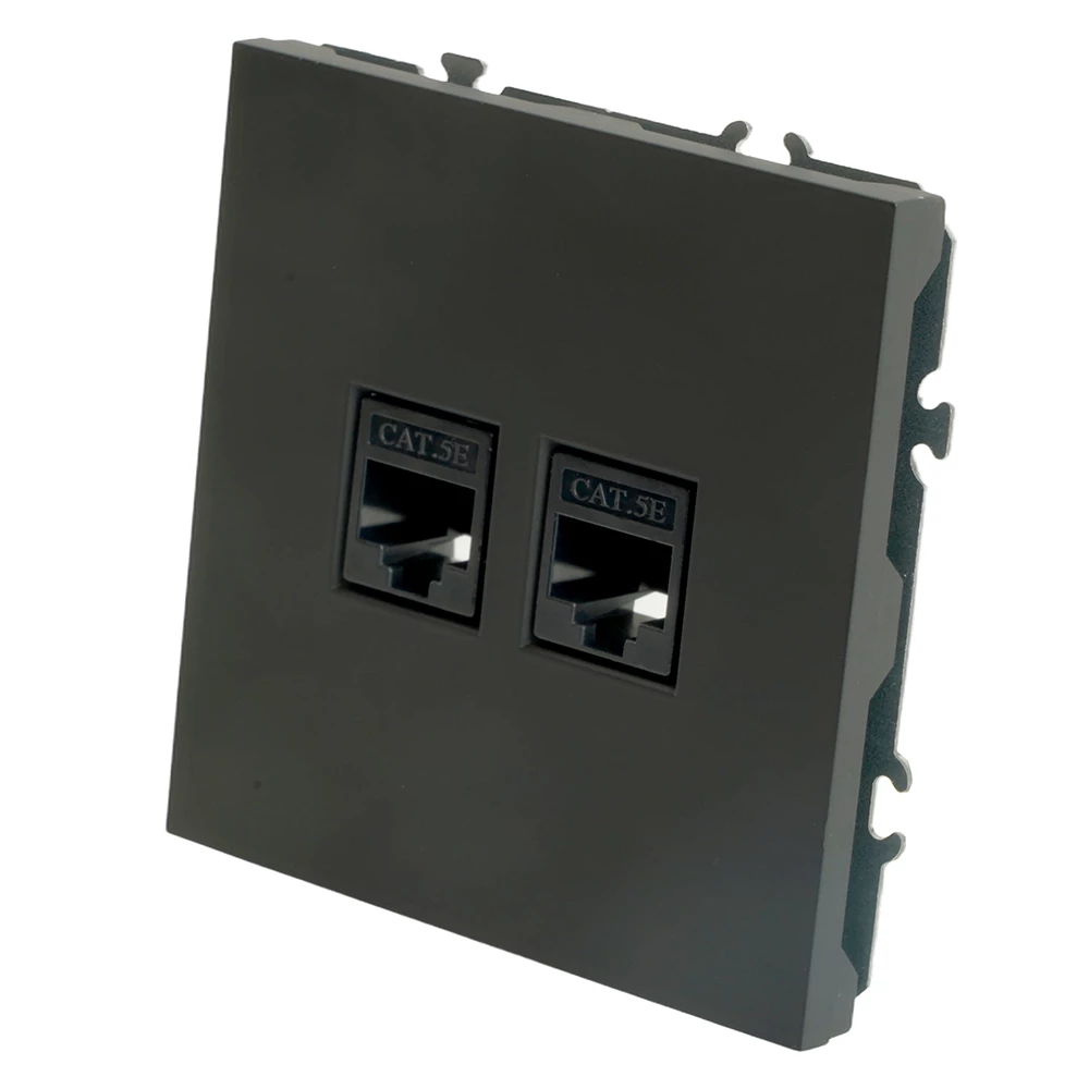 Розетка компьютерная 2-местная RJ-45 (механизм), STEKKER, серия Эмили, RST00-5111-05, черный уголь, soft touch (49848) - Viokon.com