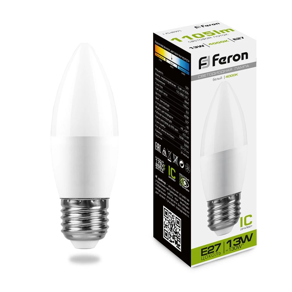 Лампа светодиодная Feron LB-970 Свеча E27 13W 175-265V 4000K (38111) - Viokon.com