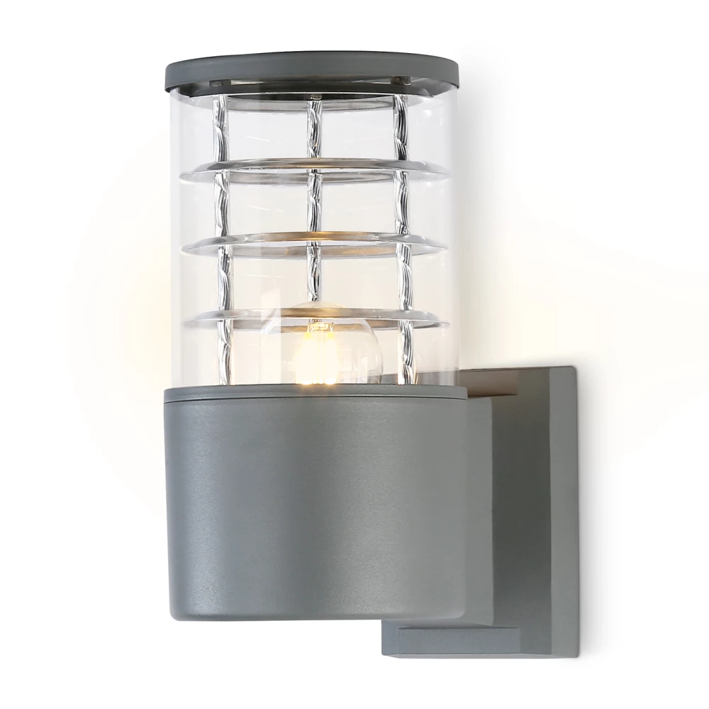 Уличный настенный архитектурный светильник ST2521 GR/CL серый/прозрачный IP54 E27 max 11W 200*110*155 - Viokon.com