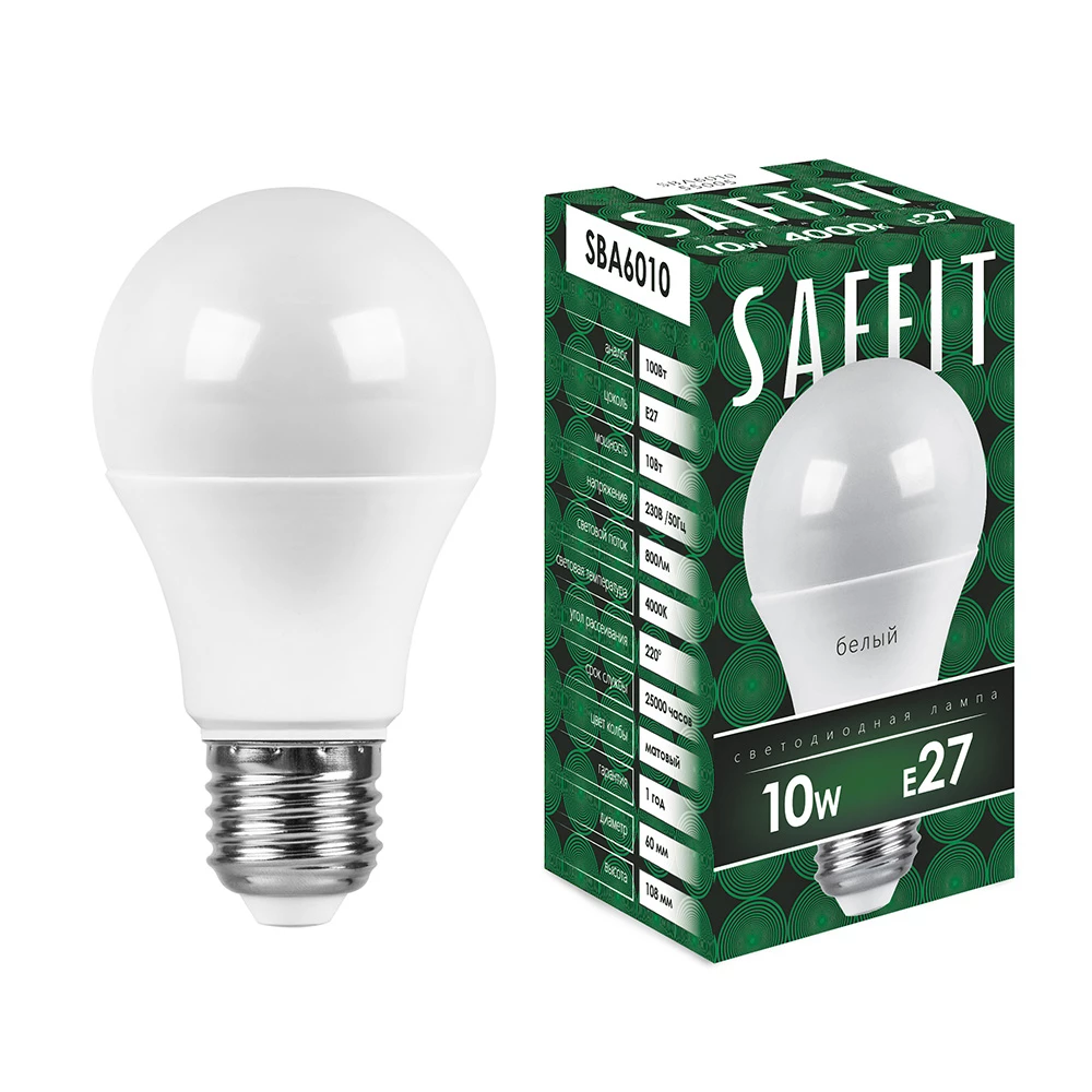 Лампа светодиодная SAFFIT SBA6010 Шар E27 10W 230V 4000K (55005) - Viokon.com