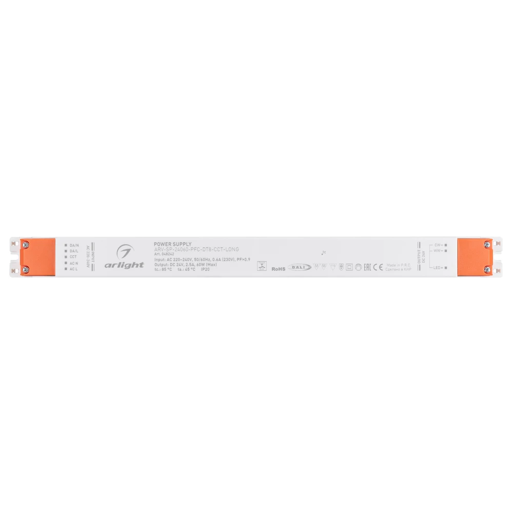 Блок питания ARV-SP-24060-PFC-DT8-CCT-LONG (24V, 2.5A, 60W) (Arlight, IP20 Пластик, 5 лет) 048242 - Viokon.com