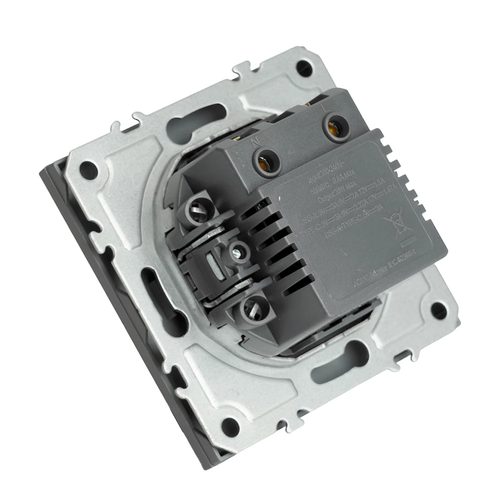 Розетка 2-местная USB + Type C (механизм), STEKKER, 250В, 20W, серия Эмили, RST10-5115-10, платиново-серый, soft touch (49957) - Viokon.com