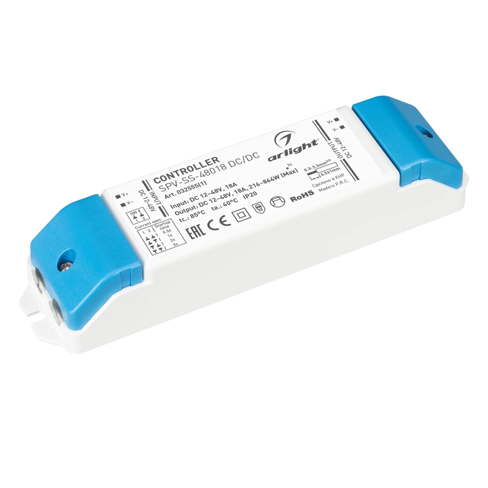 Контроллер плавного включения SPV-SS-48018 DC/DC (12-48V, 18A) (Arlight, IP20 Пластик, 5 лет) 032555(1) - Viokon.com