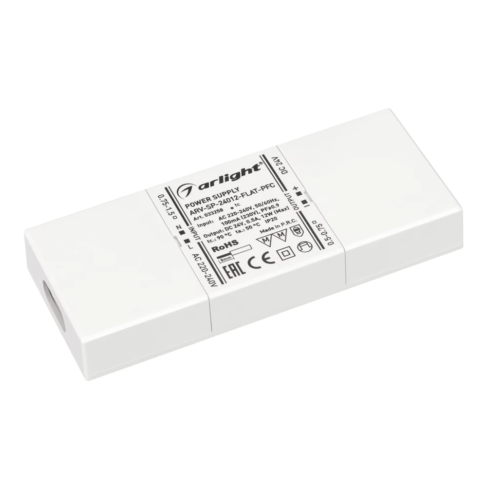 Блок питания ARV-SP-24012-FLAT-PFC (24V, 0.5A, 12W) (Arlight, IP20 Пластик, 5 лет) 033258 - Viokon.com