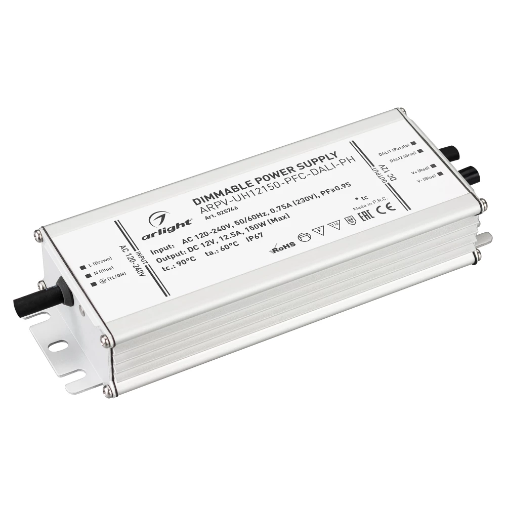 Блок питания ARPV-UH12150-PFC-DALI-PH (12V, 12.5A, 150W) (Arlight, IP67 Металл, 7 лет) 025746 - Viokon.com