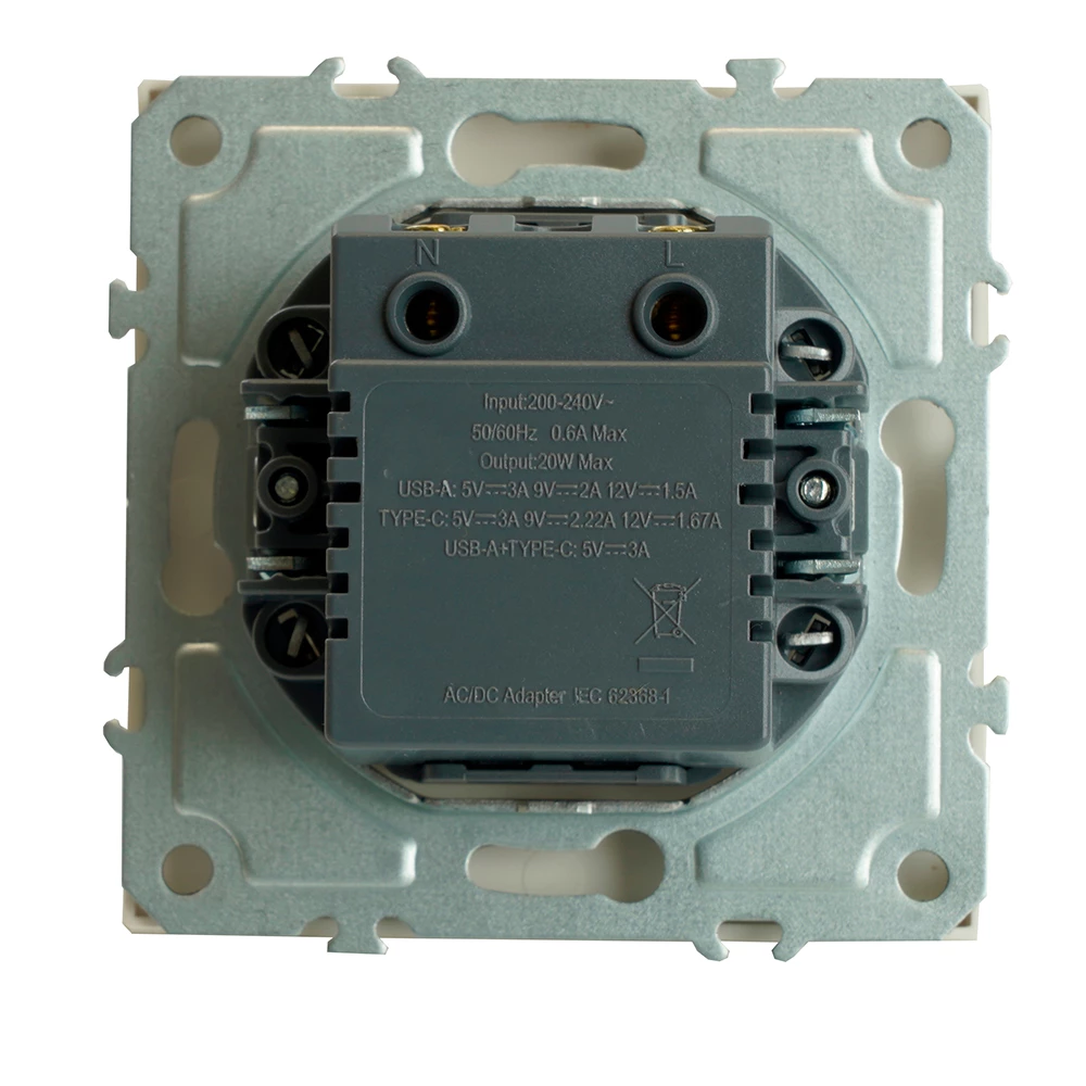 Розетка 2-местная USB + Type C (механизм), STEKKER, 250В, 20W, серия Эмили, RST10-5115-01, белый фарфор, soft touch (49879) - Viokon.com