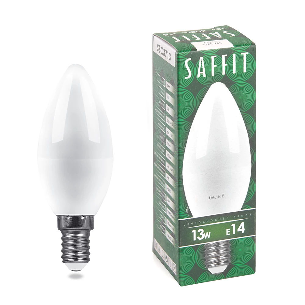 Лампа светодиодная SAFFIT SBC3713 Свеча E14 13W 230V 4000K (55164) - Viokon.com
