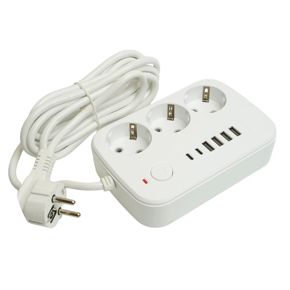 Удлинитель 3-местный c/з 3x1 мм2, 3 м, 250В, 10А, 4USB+2Type-C 2,4А, серия Home plus, белый STEKKER HM09-36-02 (49979) - Viokon.com