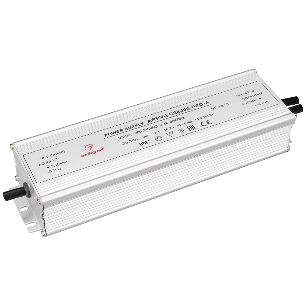 Блок питания ARPV-LG24400-PFC-A (24V, 16.7A, 400W) (Arlight, IP67 Металл, 5 лет) 026810(1) - Viokon.com