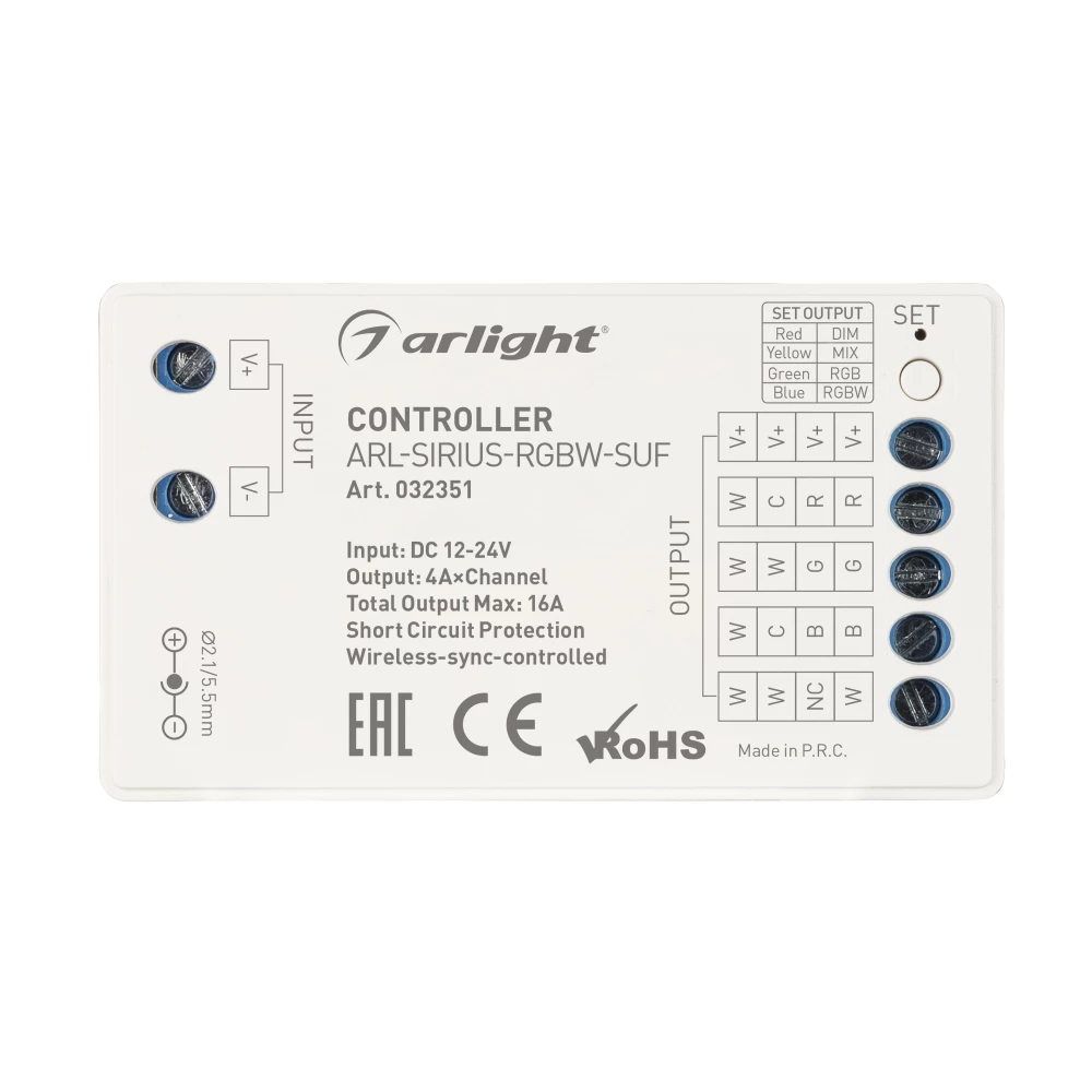 Контроллер ARL-SIRIUS-RGBW-SUF (12-24V, 4x4A, 2.4G) (Arlight, IP20 Пластик, 3 года) 032351 - Viokon.com