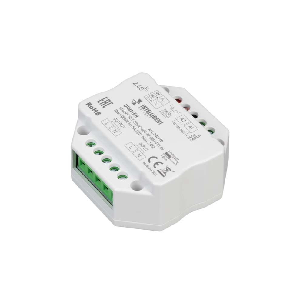 INTELLIGENT ARLIGHT Диммер SMART-SET-TRIAC-601-72-DIM-PD-IN Black (230V, 1x1.5A, ПДУ 10кн, 2.4G) (IARL, IP20 Пластик, 5 лет) 036190 - Viokon.com