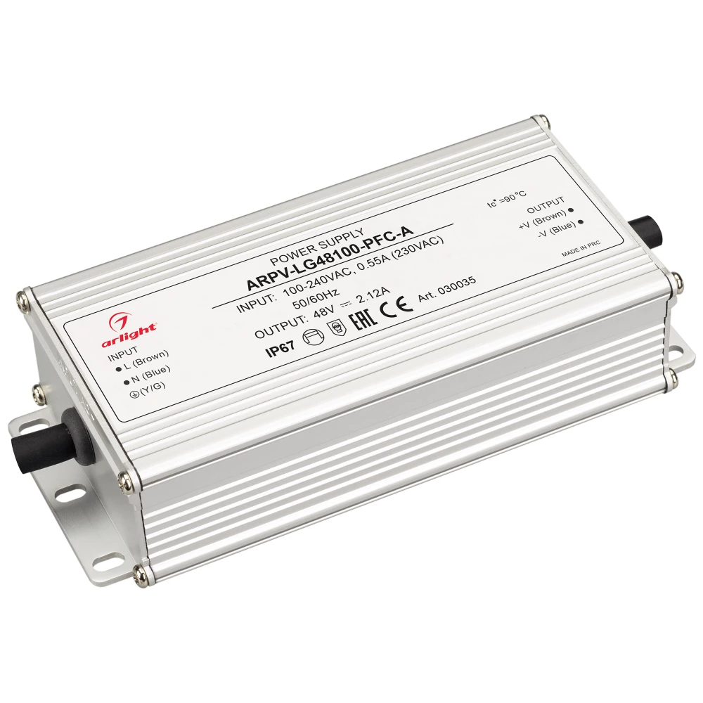 Блок питания ARPV-LG48100-PFC-A (48V, 2.12A, 100W) (Arlight, IP67 Металл, 5 лет) 030035 - Viokon.com