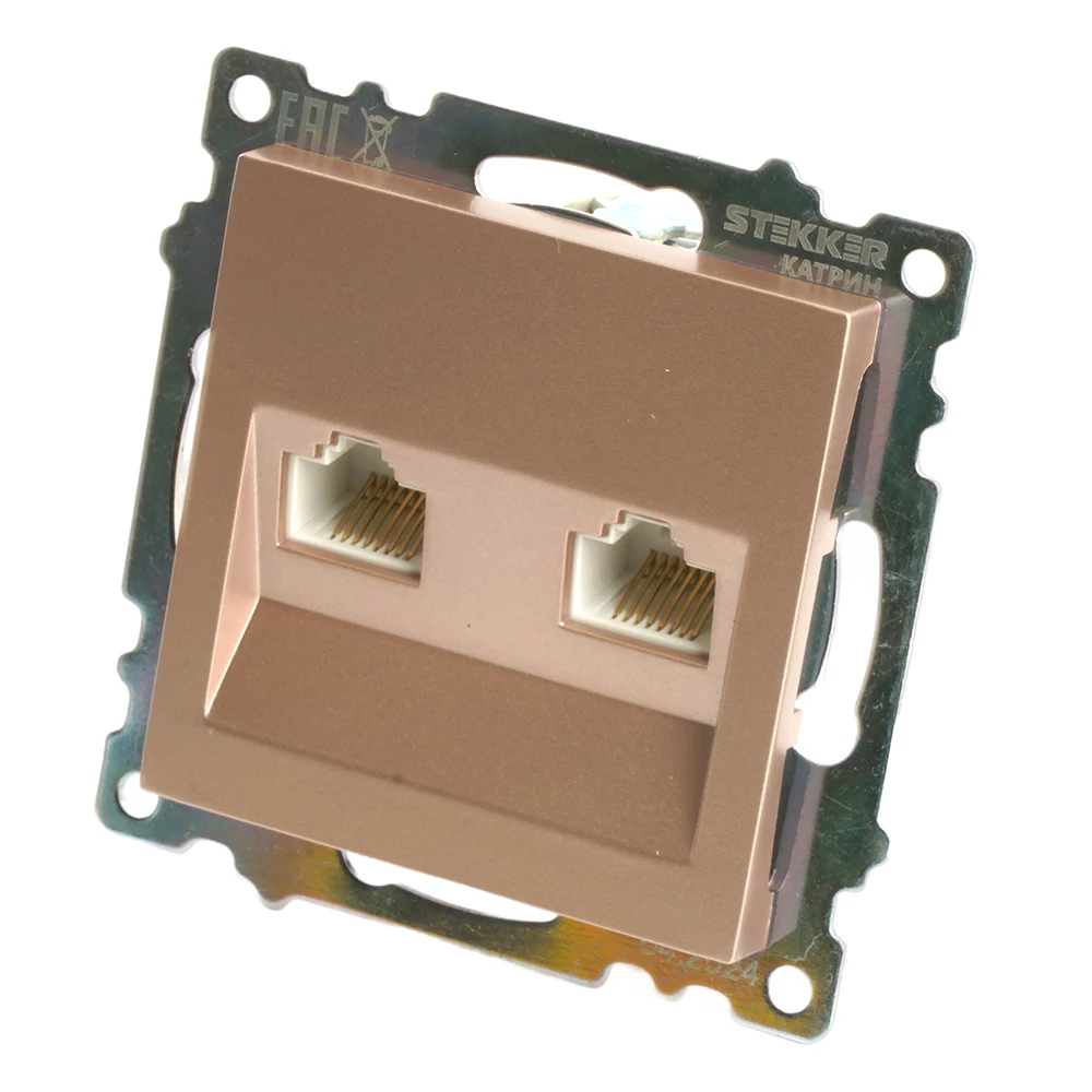 Розетка компьютерная 2-местная RJ-45 (механизм) STEKKER GLS00-7109-02, серия Катрин, шампань (50004) - Viokon.com