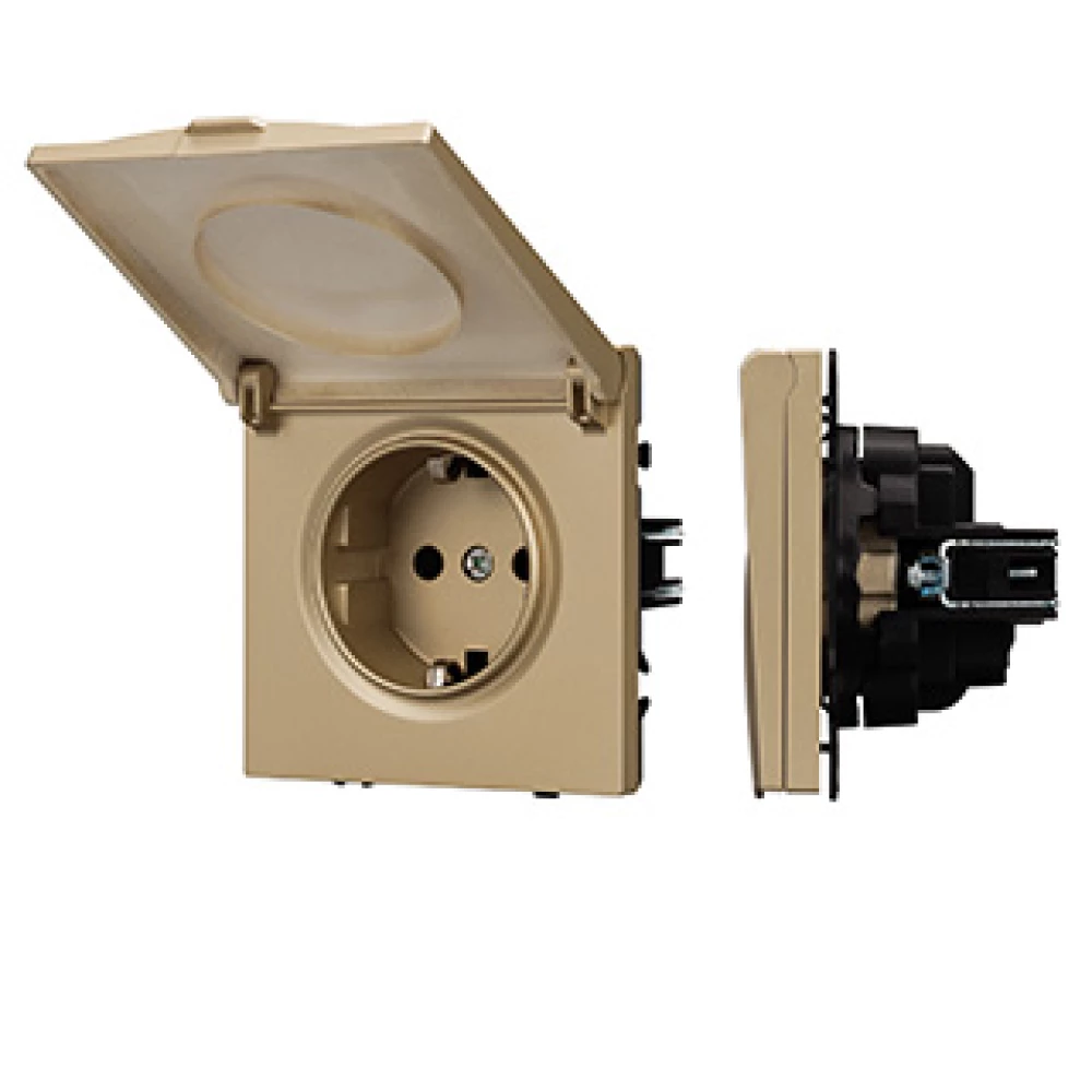 Механизм розетки влагозащищённый SCT-NOBE-MCP-SFPL-GD (230V, 16A) (Arlight, Золотой песок) 054282 - Viokon.com