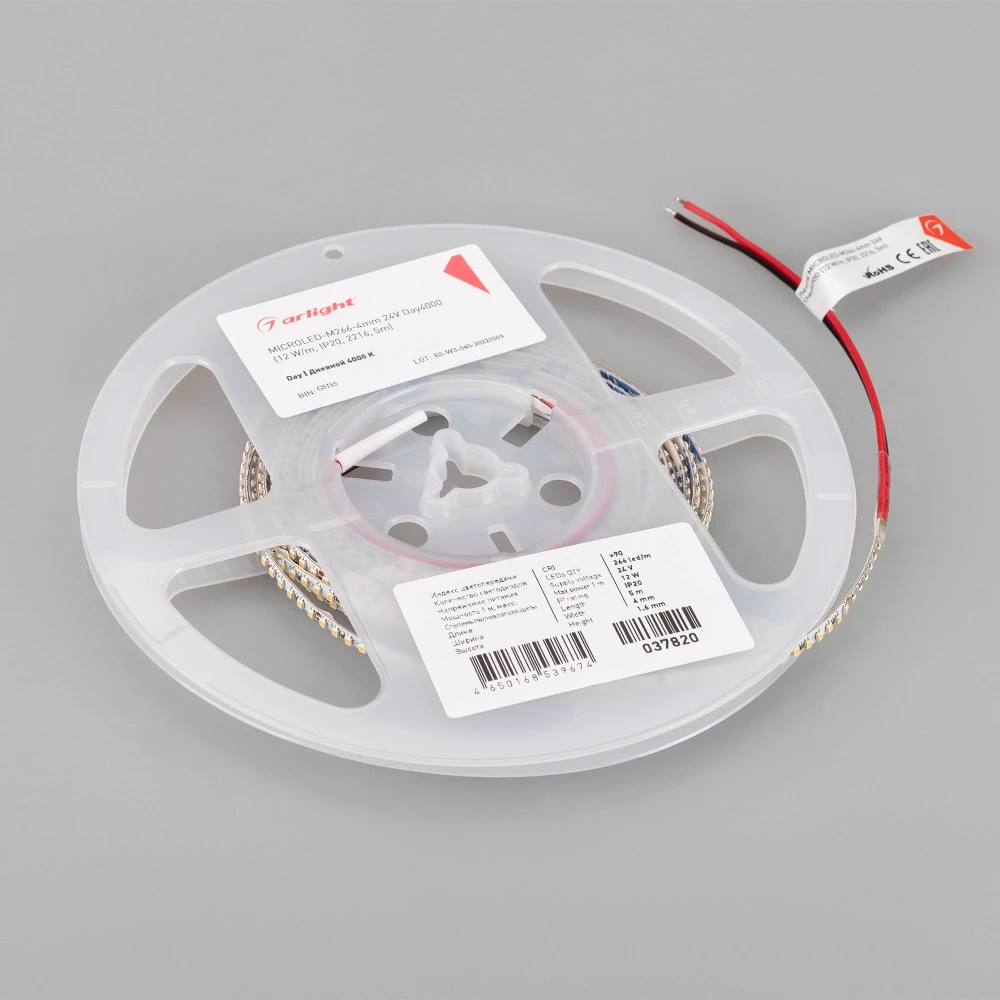 Лента MICROLED-M266-4mm 24V Day4000 (12 W/m, IP20, 2216, 5m) (Arlight, узкая) 037820 - Viokon.com