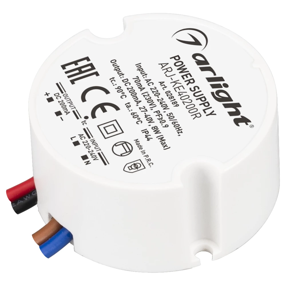Блок питания ARJ-KE40200R (8W, 200mA, PFC) (Arlight, IP44 Пластик, 5 лет) 028189 - Viokon.com