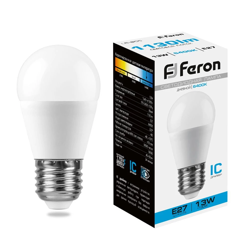 Лампа светодиодная Feron LB-950 Шарик E27 13W 175-265V 6400K (38106) - Viokon.com