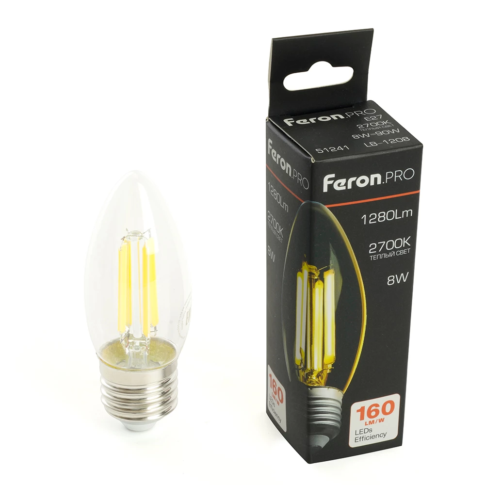 Лампа светодиодная Feron.PRO LB-1208 Свеча E27 1280LM 8W 175-265V 2700K (51241) - Viokon.com