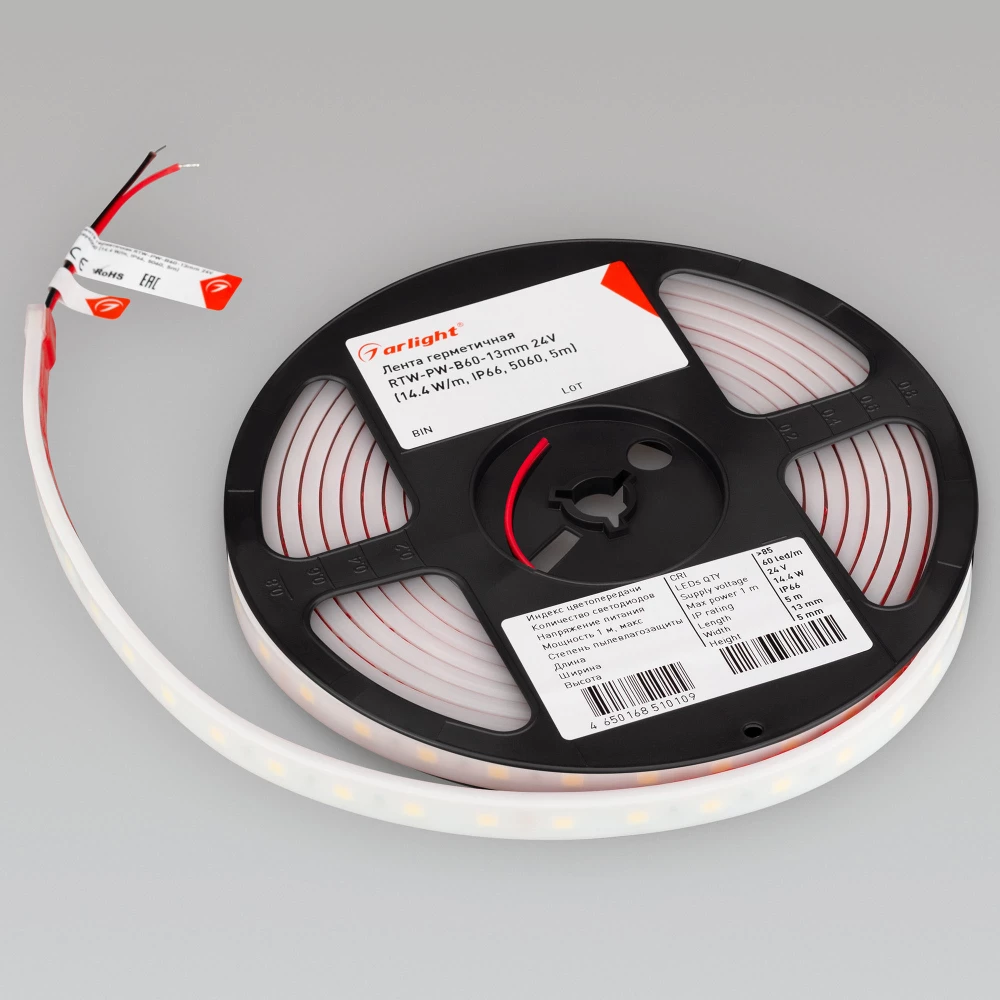 Лента герметичная RTW-PW-B60-13mm 24V Day4000 (14.4 W/m, IP66, 5060, 5m) (Arlight, -) 016181(2) - Viokon.com
