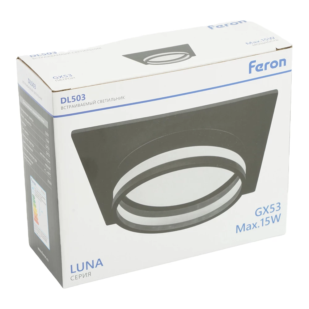 Светильник встраиваемый Feron DL503 LUNA потолочный GX53 черный квадрат (51092) - Viokon.com