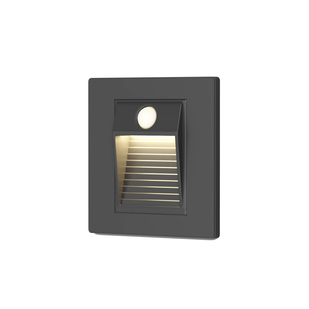 DK1020-BK Светильник встраиваемый в стену c датчиком движения IP 20 LED 3000 1 Вт черный пластик - Viokon.com