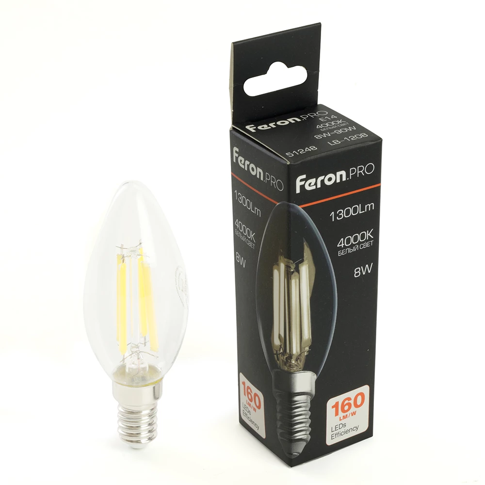 Лампа светодиодная Feron.PRO LB-1208 Свеча E14 1300LM 8W 175-265V 4000K (51248) - Viokon.com
