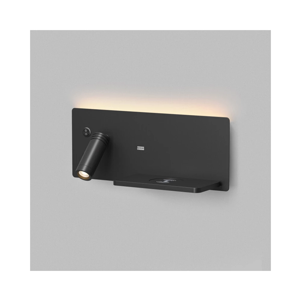 Светильник настенный CHARGELUX с функцией беспроводной зарядки USB-A  3Вт8Вт 3000К правый алюминий черный - Viokon.com