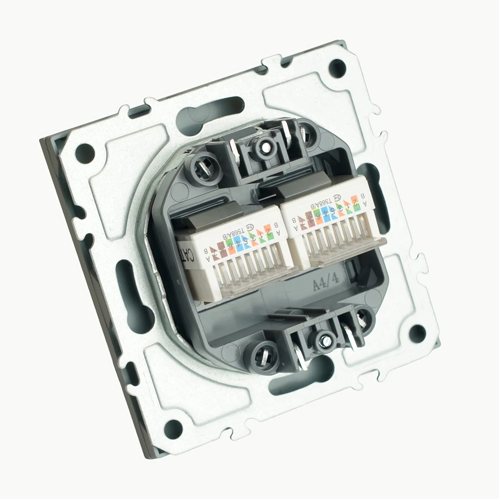 Розетка компьютерная 2-местная RJ-45 (механизм), STEKKER, серия Эмили, RST00-5111-10, платиново-серый, soft touch (49952) - Viokon.com