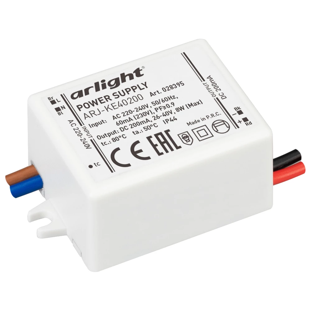 Блок питания ARJ-KE40200 (8W, 200mA, PFC) (Arlight, IP44 Пластик, 5 лет) 028395 - Viokon.com
