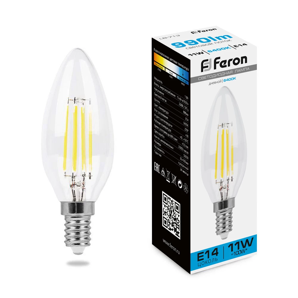 Лампа светодиодная Feron LB-713 Свеча E14 11W 230V 6400K (38231) - Viokon.com